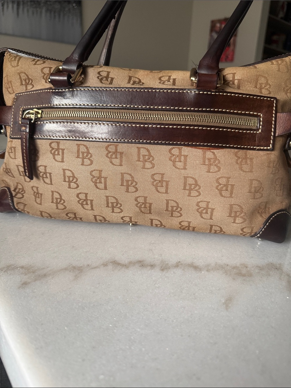 Dooney & Bourke Tan and Dark Brown Signature Shoulder Bag - Picture 5 of 13